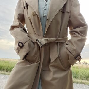 Vintage 60s Classic Tan Mens Trench Coat With Burberry Print Lining